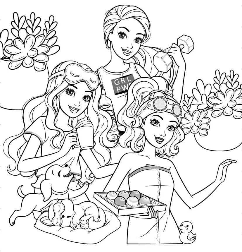 Barbie with Her Friends Coloring Page