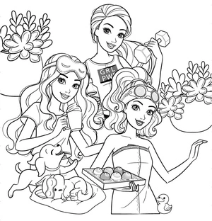 Barbie with Her Friends Coloring Page
