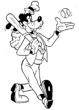 Goofy playing baseball Coloring Page