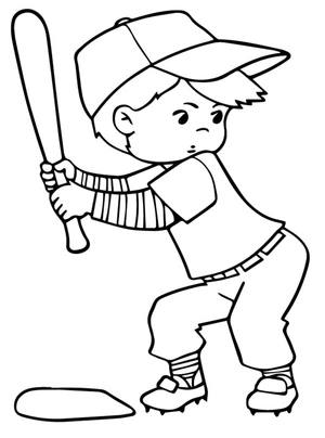Young Boy Engaged in a Game of Baseball Coloring Page