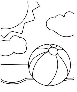 Beach Scene with Beach Ball Coloring Page