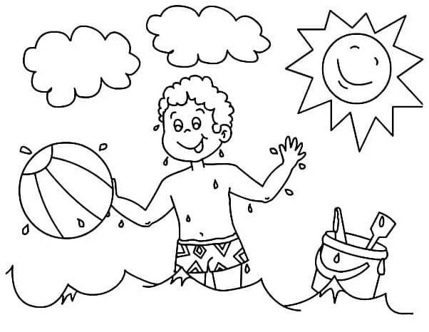 Boy playing with a Beach Ball Coloring Page