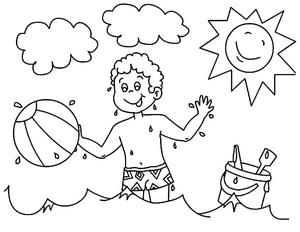 Boy playing with a Beach Ball Coloring Page