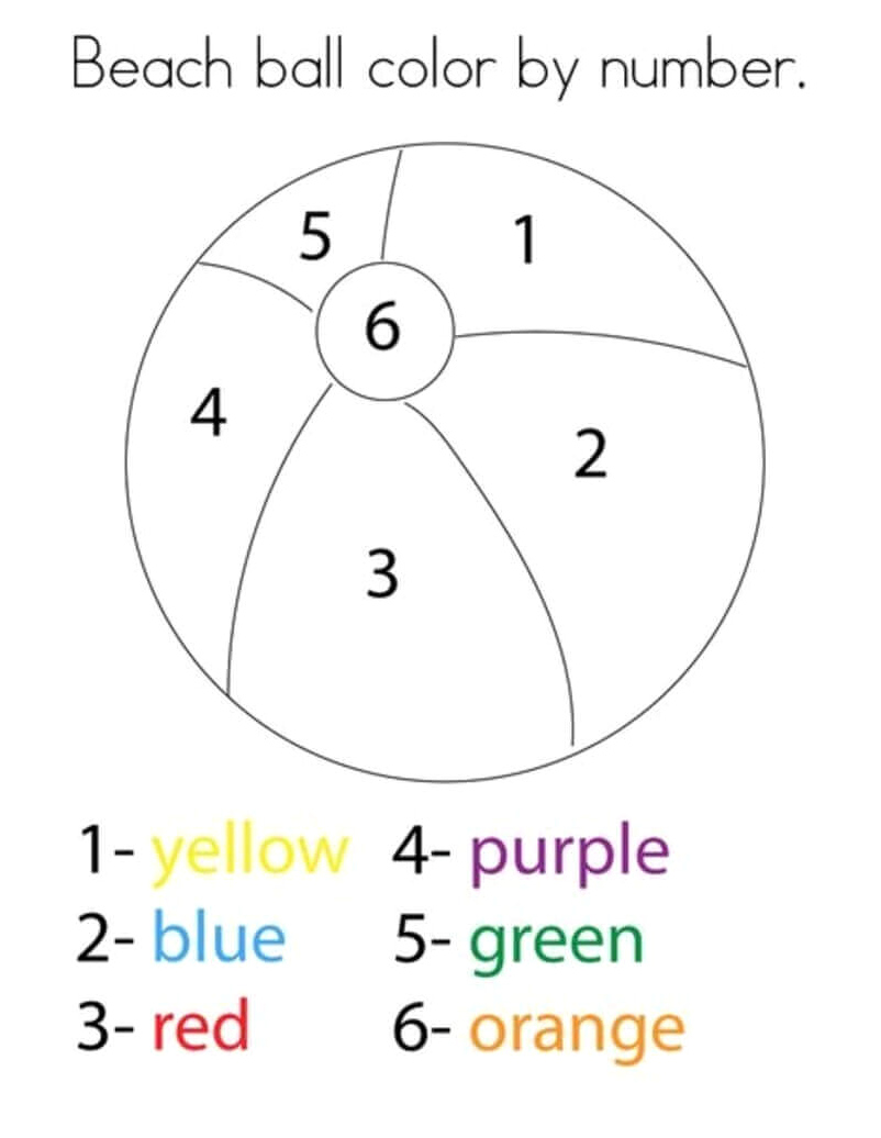 Color By Number Beach Ball Coloring Page