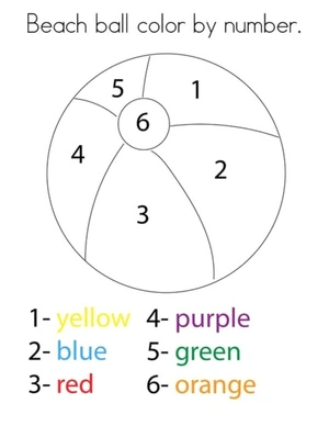 Color By Number Beach Ball Coloring Page