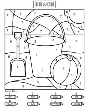 Color By Number Beach for Kids Coloring Page