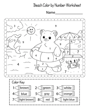 Color By Number: Bear Wearing a Float Coloring Page
