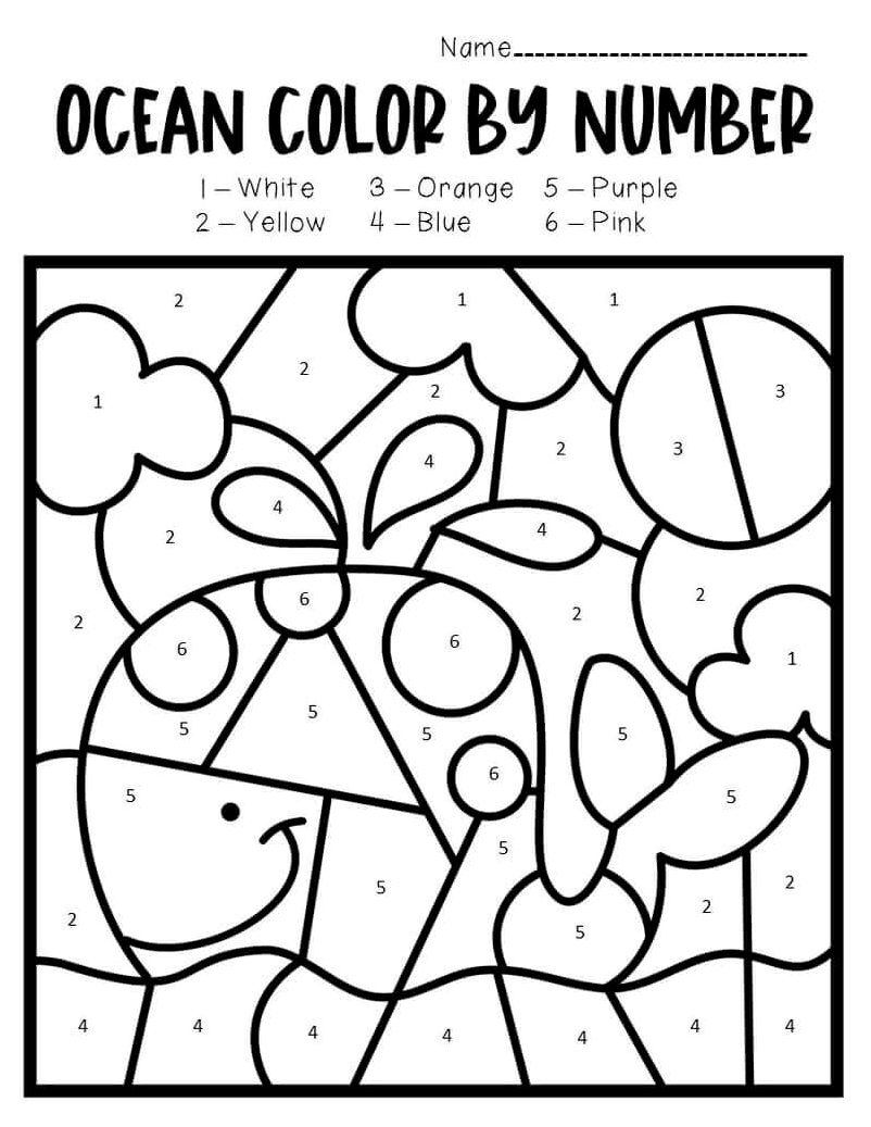 Color By Number: Giant Whale Coloring Page