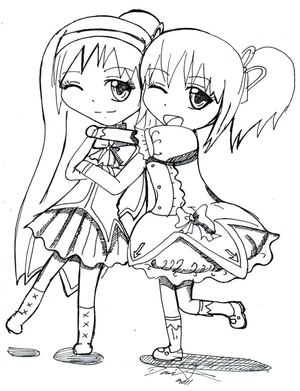Best Friends Anime Girls Coloring Page