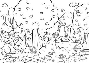 Adam and Eve in the Jungle Coloring Page