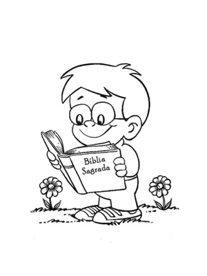 The boy is reading the Bible. Coloring Page