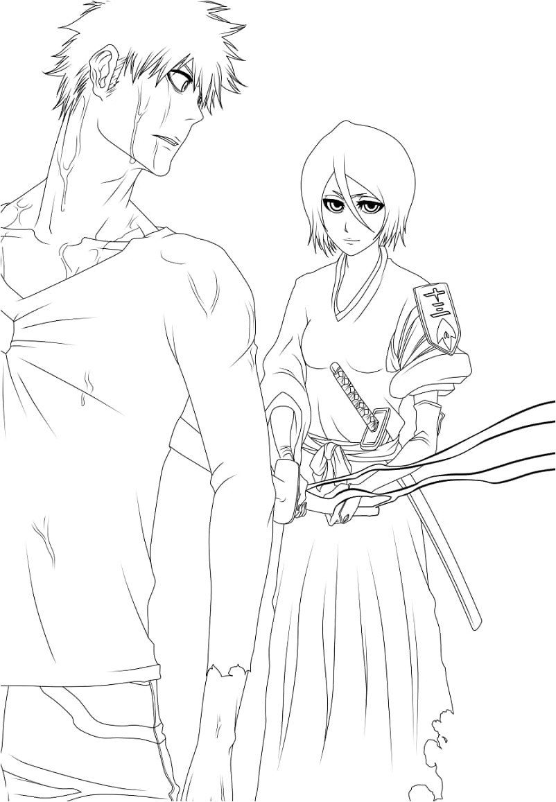 Ichigo Kurosaki and Rukia Kuchiki Coloring Page