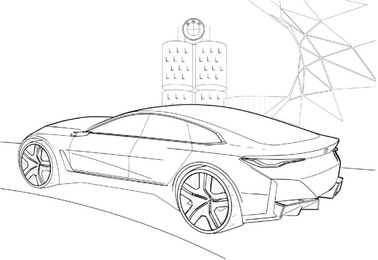 BMW Car in an Executive Office Setting Coloring Page