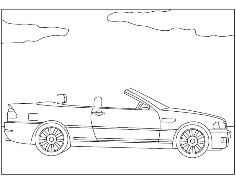 Stunning BMW Convertible with Cloudy Sky Background Coloring Page