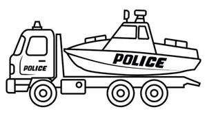 A police tow truck assists in launching a police boat into the water.