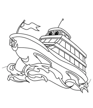 Large Cartoon Boat Sailing Through the Waves Coloring Page