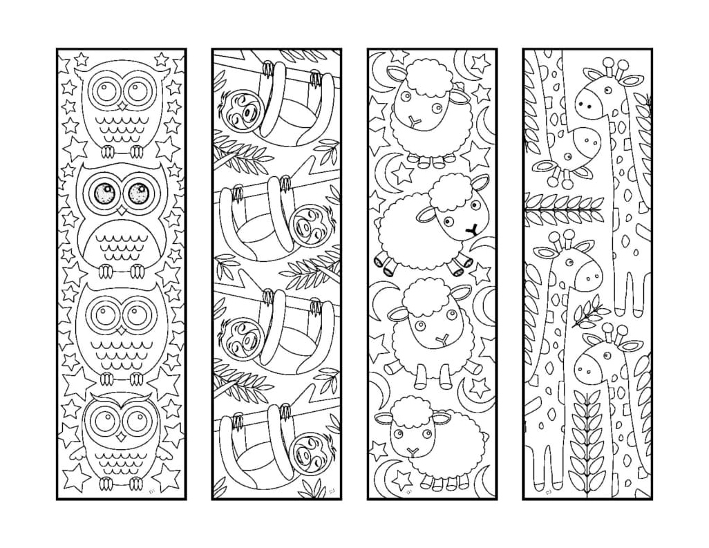 Animal-themed Bookmarks Coloring Page