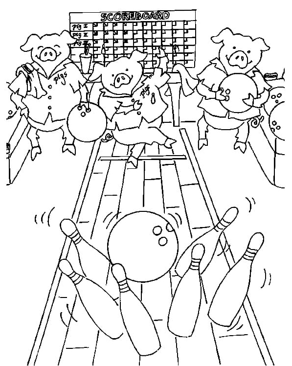 Pigs Playing Bowling Coloring Page