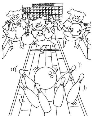 Pigs Playing Bowling Coloring Page