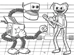 Boxy Boo and Huggy Wuggy have been transformed into a coloring page. Coloring Page