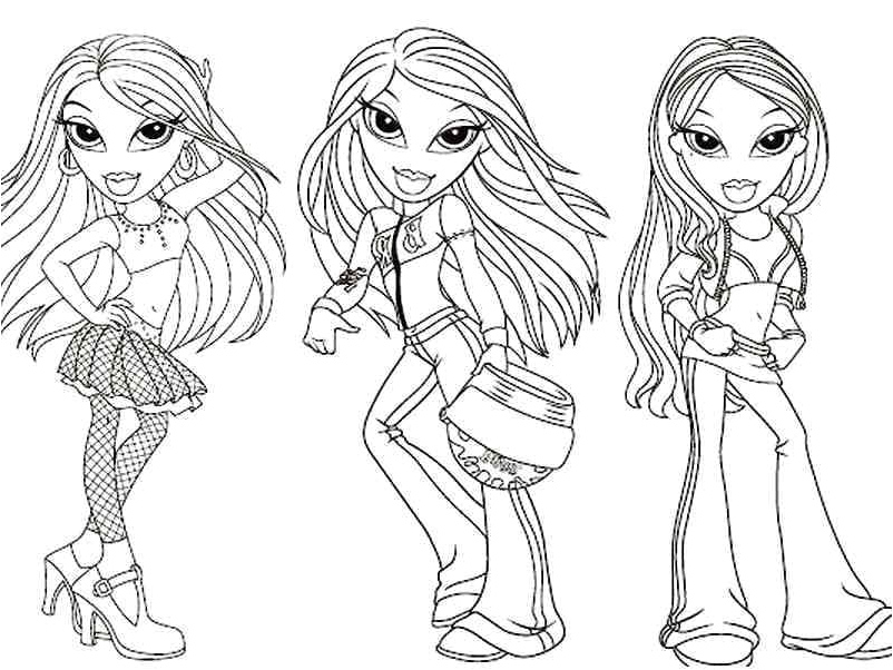 Bratz Dolls - Group of Stylish Girls Coloring Page