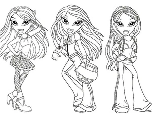 Bratz Dolls - Group of Stylish Girls Coloring Page