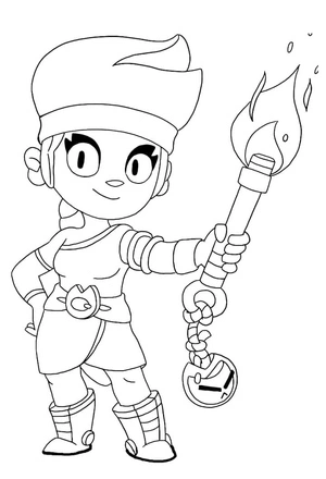 The coloring page features Amber from the game Brawl Stars. Coloring Page