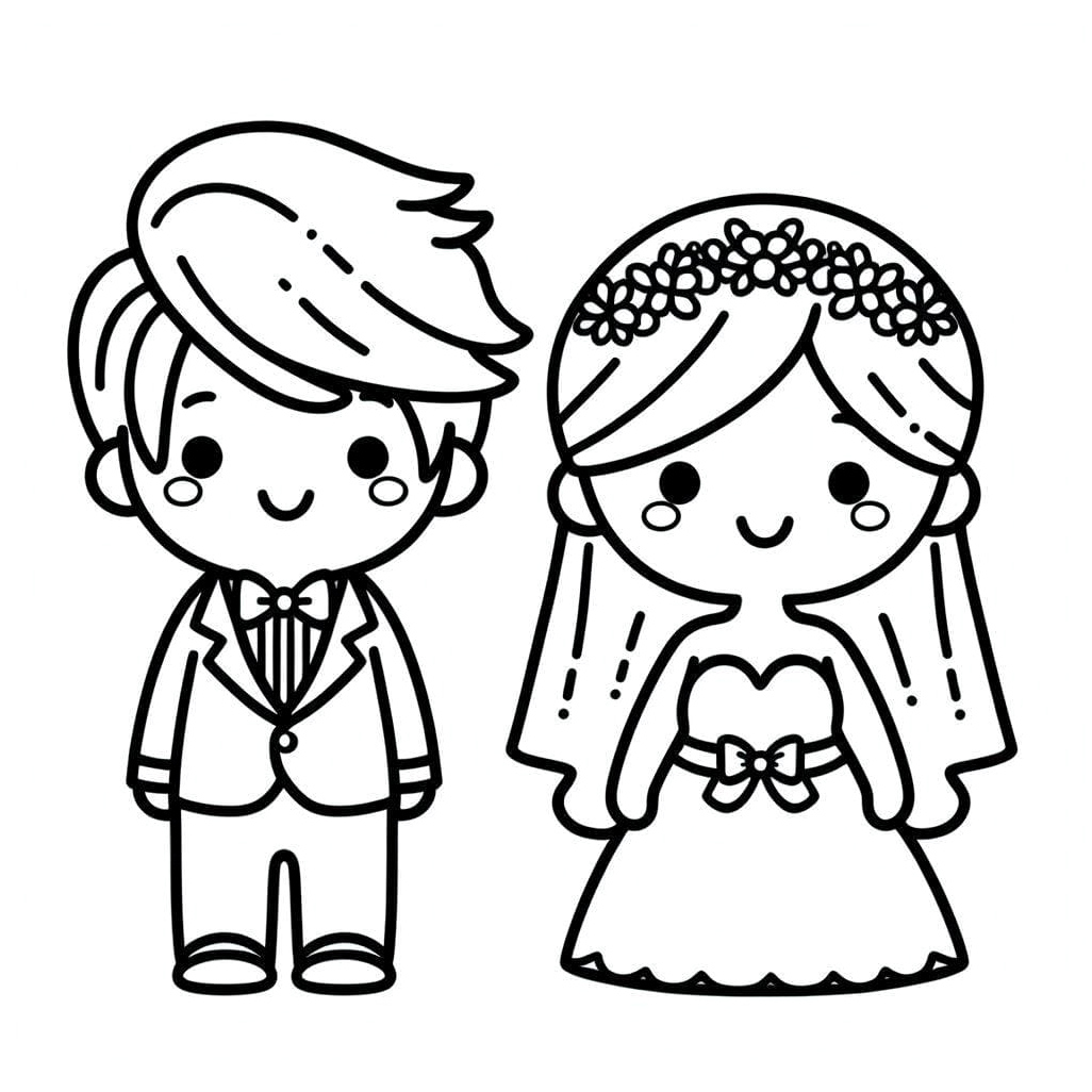 Adorable Little Bride and Groom Coloring Page