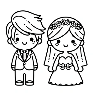 Adorable Little Bride and Groom Coloring Page