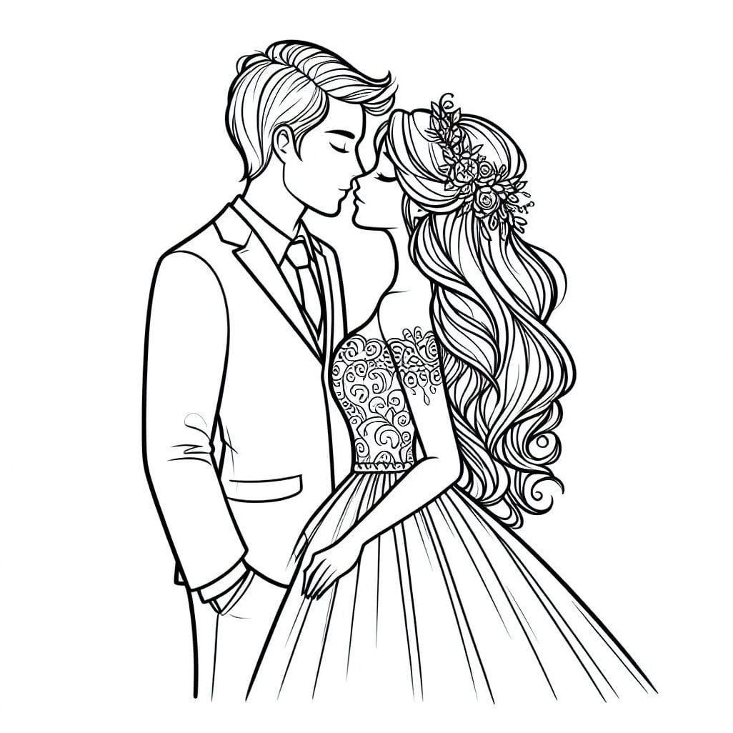 Kiss Bride and Groom Coloring Page