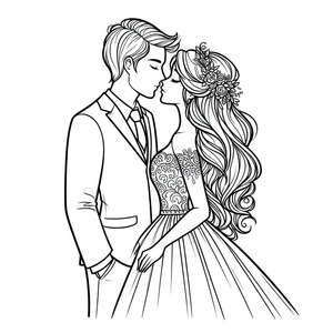 Kiss Bride and Groom Coloring Page