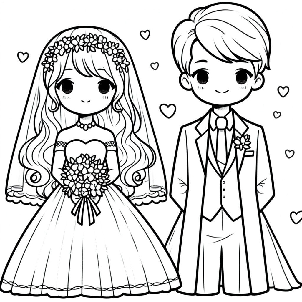 The Joyful Bride and Groom Coloring Page