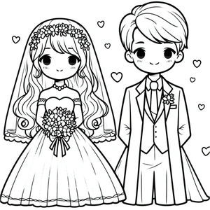 The Joyful Bride and Groom Coloring Page