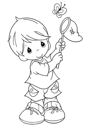 Boy Chasing Butterflies Coloring Page