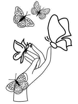 Butterflies and Hands Coloring Page