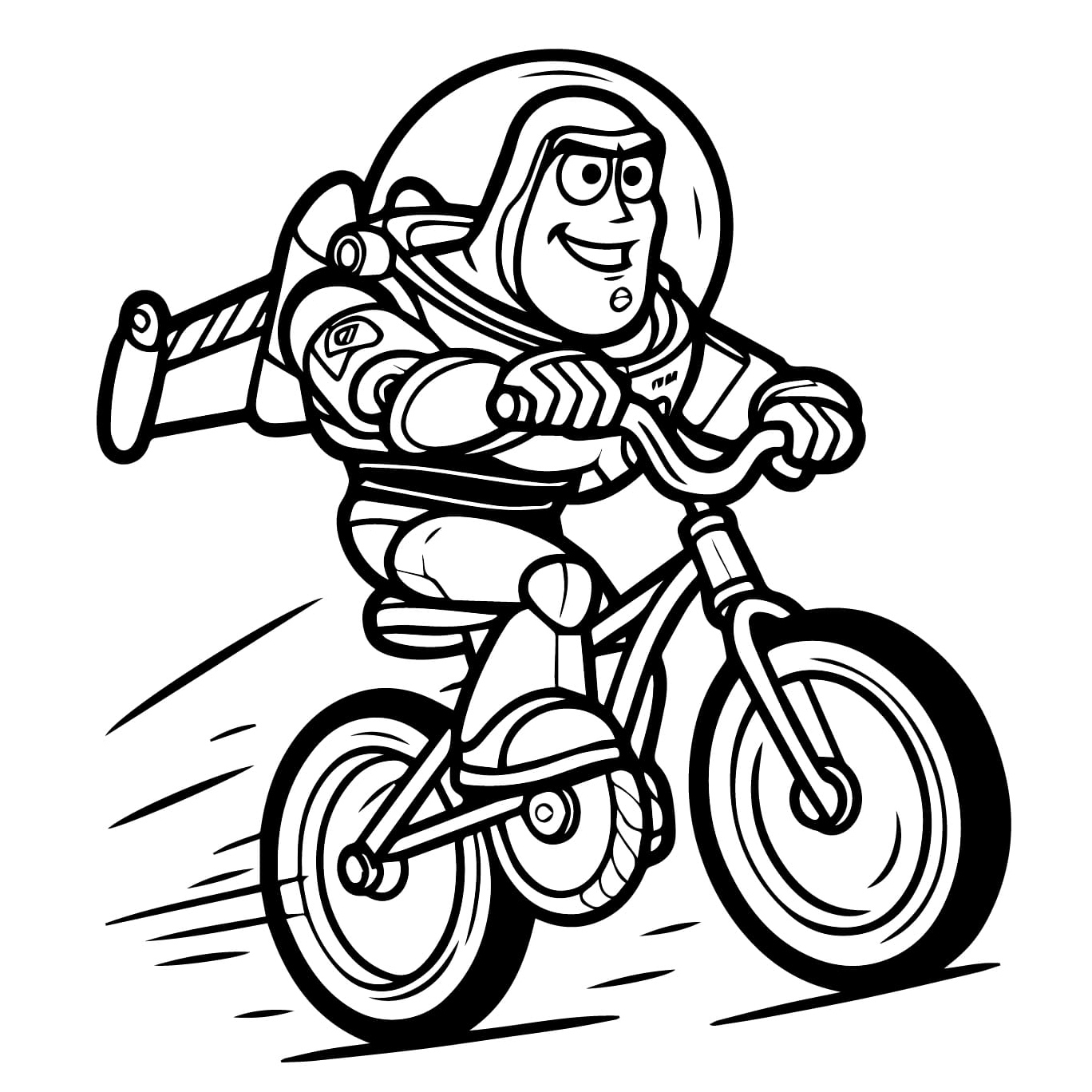 Buzz Lightyear Riding a Bike Coloring Page