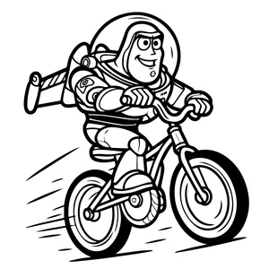 Buzz Lightyear Riding a Bike Coloring Page