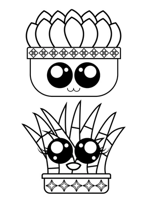 Adorable Two Potted Cacti Coloring Page