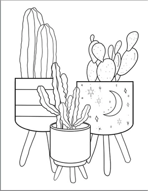 Beautiful Trio of Cactus in Pots Coloring Page