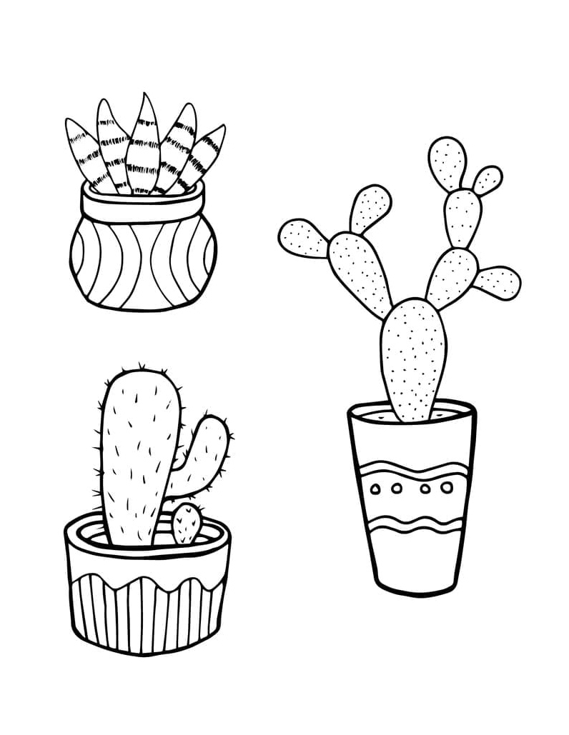Lovely Cactus Planters Coloring Page