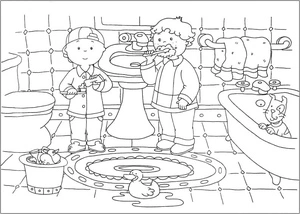 Caillou and Leo in the Bathroom Coloring Page Coloring Page