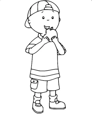 Caillou Eating an Apple Coloring Page