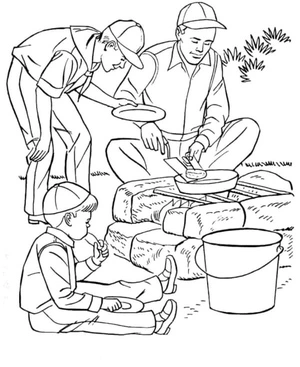 A Wise Dad Nurtures His Children, Even in the Great Outdoors Coloring Page