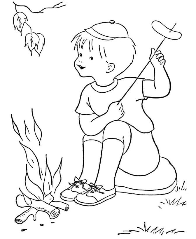 Boy by the Campfire Coloring Page