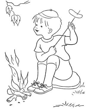 Boy by the Campfire Coloring Page