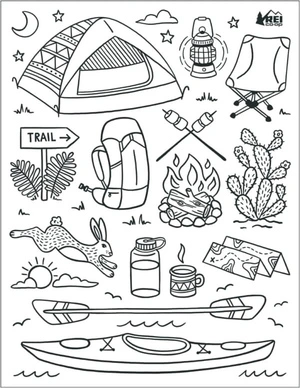 "Everything You Need for a Cozy Camping Experience" Coloring Page