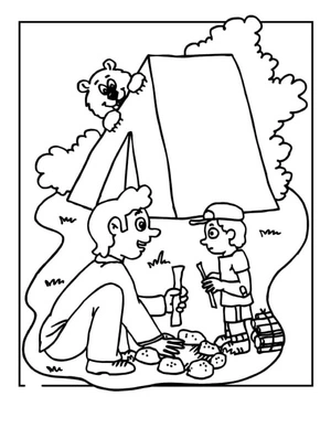 Father Teaching His Son How to Light a Fire Coloring Page