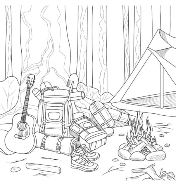 Guitar for Evening Serenades by the Fire Coloring Page