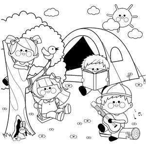 "Kids Camping Adventure" Coloring Page