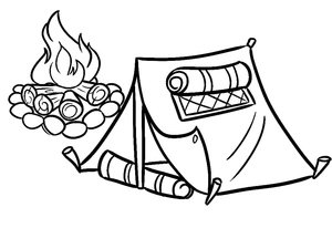 Tent and Campfire Coloring Page